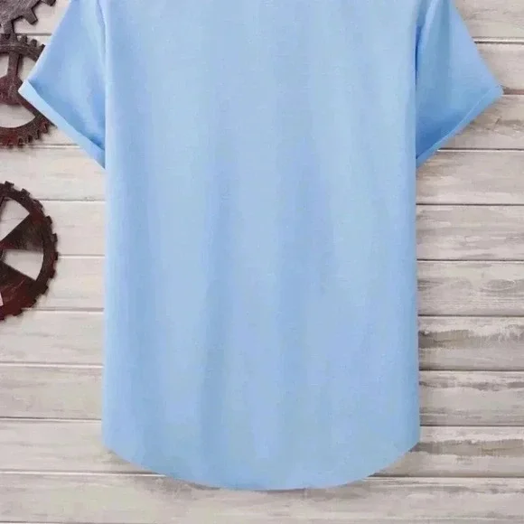 Blue Basic Men's Button Up Shirt - Picture 4 of 6